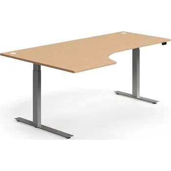 Psací stůl Výškově nastavitelný stůl FLEXUS, rohový, 2000x1200 mm, stříbrná podnož, buk