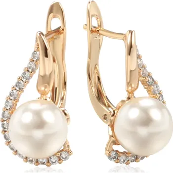 Šperk B-TOP Dámské perlové náušnice se zirkony White Pearl - růžové pozlacení