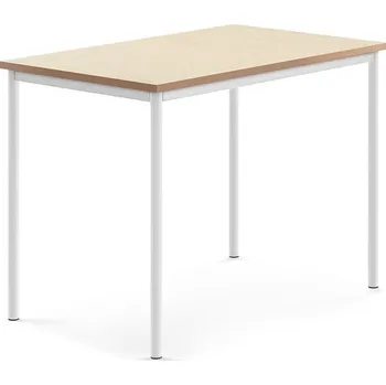 Jídelní stůl Stůl SONITUS, 1200x800x900 mm, bílé nohy, deska s linoleem, béžová