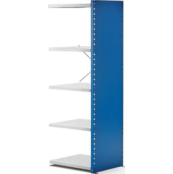 Dílenský regál Kovový regál MIX, přídavný, 1740x630x500 mm, s boční stěnou, modrý, šedé police