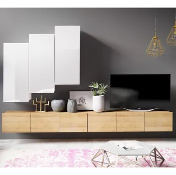 Obývací stěna Obývací stěna CALABRINI d | 300 cm | 5 dílů D | dub zlatý/bílá lesk