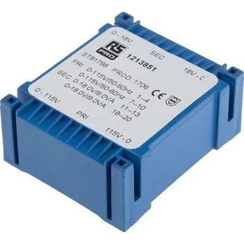 Transformátor Transformátor PCB, sekundární napětí: 2 x 18V ac, počet výstupů: 2 Montáž na plošný spoj 18VA