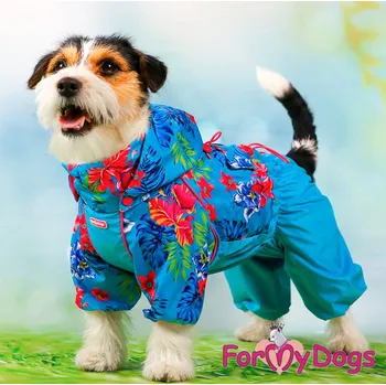 Obleček pro psa FOR MY DOGS Obleček pro fenky – pláštěnka BLUE FLOWERS Velikost: 22/XXXL