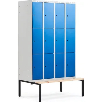 Šatní skříň Boxová šatní skříň CLASSIC, s lavicí, 4 sekce, 12 boxů, 2120x1200x550 mm, modré dveře