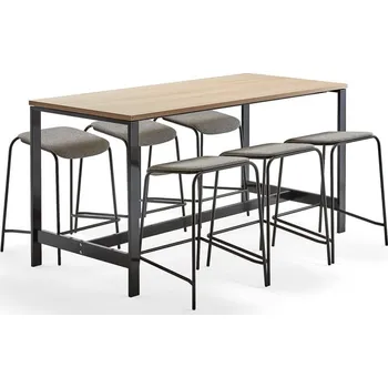 Jídelní set Sestava VARIOUS + ATTEND, stůl 1800x800x900 mm, dub + 6 béžových stoliček