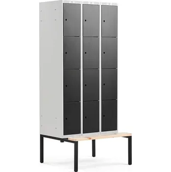 Šatní skříň Boxová šatní skříň CLASSIC, s lavicí, 3 sekce, 12 boxů, 2120x900x550 mm, černé dveře