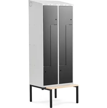 Šatní skříň Šatní skříňka CLASSIC Z, šikmá střecha, s lavicí, 2 sekce, 4 dveře, 2290x800x550 mm, černé dveře