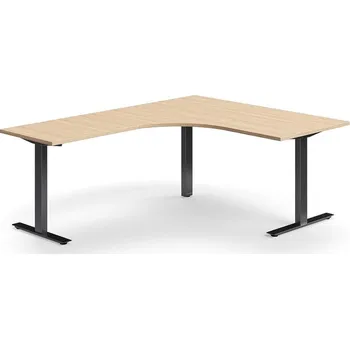 Psací stůl Rohový psací stůl QBUS, T-nohy, 1600x2000 mm, černá podnož, dub