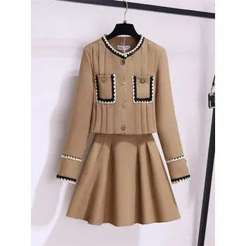 Dámský vintage set 2v1 sako + sukně Barva: Khaki, Velikost: M