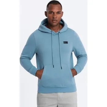Pánská móda Pánská mikina klokanka s kapucí a kovovým kolíčkem modrá
