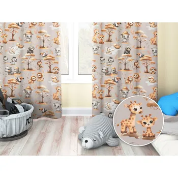 ubrus Dětský bavlněný závěs Sandra SA-514 Africká zvířátka na šedém 150x140 cm