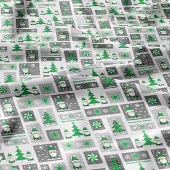 Vánoční bavlněná látka, metráž, šíře 160 cm, Vánoce Šedozelené na Bílém