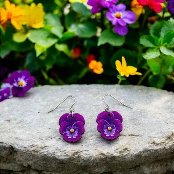 Náušnice art-wood.cz Visací náušnice - Macešky fialové tm.