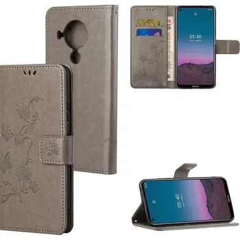 Pouzdro na mobilní telefon Flower PU kožené peněženkové pouzdro na mobil Nokia 5.4 - šedé