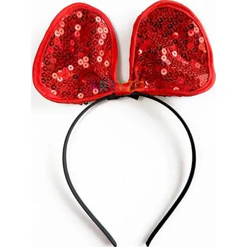 Karnevalový doplněk Červená čelenka s mašlí a flitry