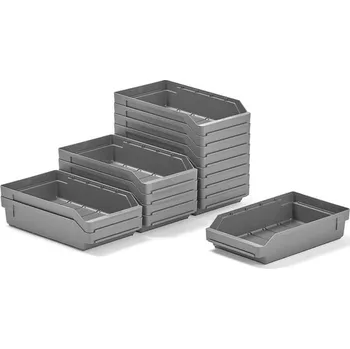 Úložný box Skladová nádoba REACH, 400x240x95 mm, bal. 15 ks, šedá