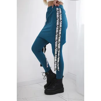 Dámské kalhoty Kalhoty à la overal s ramínkem s nápisem Self tmavé tyrkysové