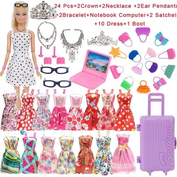 Šatičky a doplňky pro panenku Barbie - 10 ks (30 cm) Varianta: 24 ks (s doplňky)