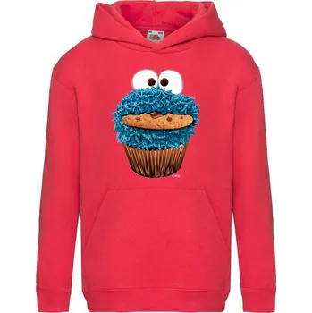 Chlapecká mikina dětská levná mikina, kapuce, Cookie monster Barva: Red - červená, velikost: 116