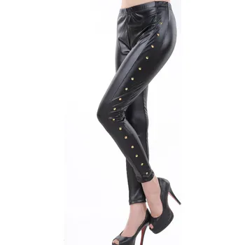 Dámské legíny LM moda Dámské legíny s cvoky černé lesklé 22-62