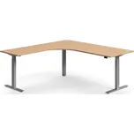 Výškově nastavitelný stůl FLEXUS, rohový, 2000x2000 mm, stříbrná podnož, buk