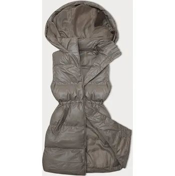 Dámská vesta Tmavě béžová jednoduchá dámská péřová vesta (5M3186-84) odstíny béžové L (40)