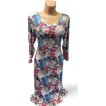 Dámské šaty Modré šaty s růžovou RŮBA, Barva Světle modrá, Velikost XXXL 54, Materiál 96% Viskoza 4% Lycra