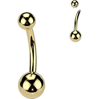 Piercing Pozlacený piercing do pupíku - banánek malý, 1,6x10 mm, kuličky 4 a 6 mm