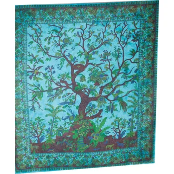 Přehoz na lůžko Bavlněný přehoz na postel Strom života - modrý 2, Sittar