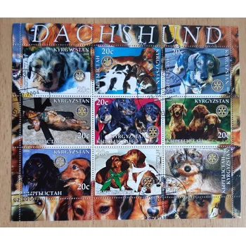 Poštovní známka Kyrgyzstán aršík raz., psi, jezevčík, r. 2004