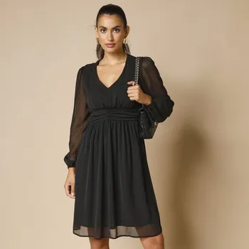 Dámské šaty Krátké šaty s originálním pasem, voál černá 48