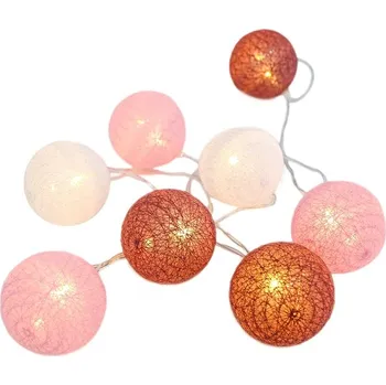 Vánoční dekorace ACA Lighting LED girlanda - textilní růžovo-bílé kuličky, teplá bílá, 2x baterie AA, 285 cm, IP20