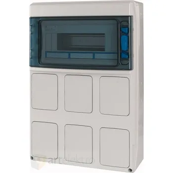 Rozvaděč Eaton IKA-C-1/12-ST-LID Rozvodnice NA omítku IP65, průhledné dveře, 1 řada, 12 modulů, 6x prolisy pro montáž zásuvek *187357