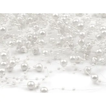 Dětské navlékací korálky Perly na silonu Ø7 mm délka 130 cm bílá 4ks