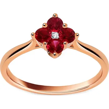 Prsten Prsten z růžového zlata s rubínovým květem DIHU058 + dárkové balení LUXUS zdarma