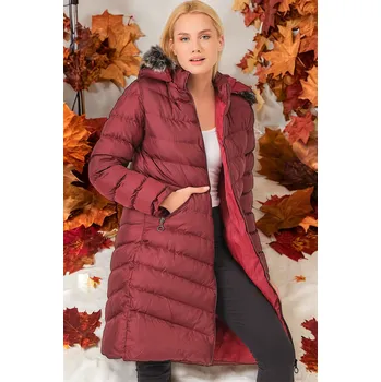 Dámský kabát Z6690 DEWBERRY KOŽEŠINA KAPUCE DÁMSKÝ KABÁT BEZ VZORU BURGUNDSKÝ dewberry tmavě červená 2502354
