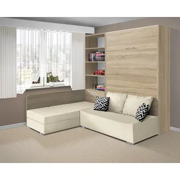 Postel Nabytekmorava Sklápěcí postel s pohovkou VS 21075, 200 x 140cm barevné kombinace: Dub sonoma světlý / dveře dub sonoma světlý, barva pohovky: Savana krémová