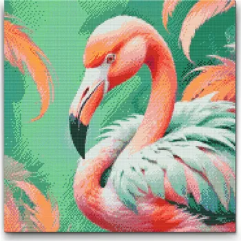 Diamantové malování Diamantové malování - Plameňák v odstínech tlumené zelené Velikost: 50x50cm, Rámování: Pouze srolované plátno, Diamanty: Kulaté