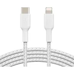 BELKIN kabel oplétaný USB-C - Lightning, 2m, bílý