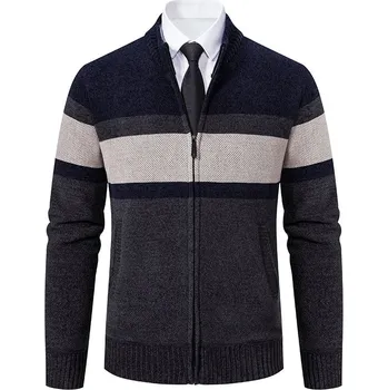 Pánský svetr Pánský pruhovaný kardigan na zip Velikost: L, Barva (Varianta): 8950Tmavě modrá