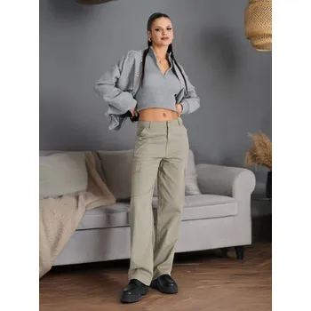 Dámské džíny Sinsay - Džíny cargo s vysokým pasem - zelená - 472BB-87J - 472BB-87J-32-1