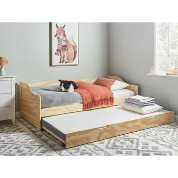Postel Rozkládací rozkládací postel světle hnědé dřevo borovicový rám jednolůžko 90 x 200 cm lamelový rošt výsuvná dětský pokoj ložnice Beliani