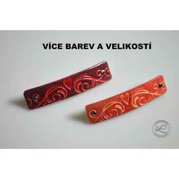 Kožená spona do vlasů - srdce (MOŽNOST VÍCE BAREVNÝCH VARIANT / Leather hair clip – Hearts.)