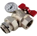 TIEMME Kulový kohout ROHOVÝ MF 1" s teploměrem, ČERVENÁ TM2183R2806