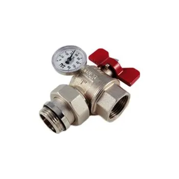Ventil TIEMME Kulový kohout ROHOVÝ MF 1" s teploměrem, ČERVENÁ TM2183R2806