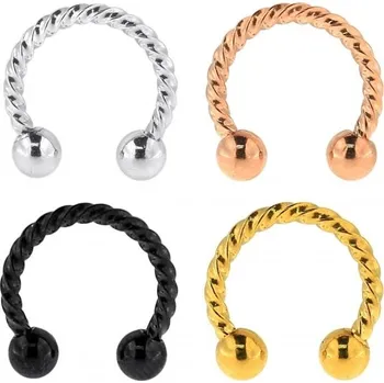 Piercing Piercingate Podkova s kuličkami - spirálovitá PPO00102 - Barva/Motiv: Zlatá, Kuličky: 3 mm, Průměr kroužku: 9 mm, Průměr tyčky: 1,2 mm