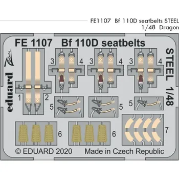 Plastikový model Eduard 1/48 Bf 110D seatbelts STEEL (DRAGON)