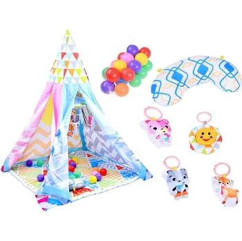 Dětský stan Vzdělávací dětský hrací stan / Teepee ZA3224 (dětský koberec, polštář, 20 míčků)