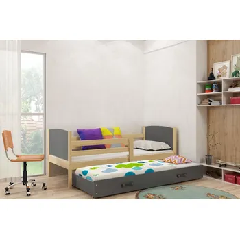Postel ImportWorld Dětská postel Evžen - 2 osoby, 90x200 s výsuvnou přistýlkou – Borovice, Grafit