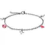 Dámský ocelový náramek na nohu, růžové kamínky